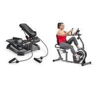 Sunny Health & Fitness 2-in-1 Premium Power Stepper with Resistance Bands + Magnetic Recumbent Bike, Stationary with LCD Monitor and Pulse Monitor, Cardio home Workout
