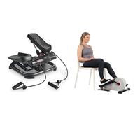 Sunny Health & Fitness 2-in-1 Premium Power Stepper with Resistance Bands + Magnetic Under Desk Elliptical Peddler, Portable Mini with Resistance, LCD Monitor