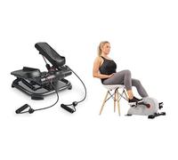 Sunny Health & Fitness 2-in-1 Premium Power Stepper with Resistance Bands + Magnetic Under Desk Pedal Exerciser, Dual Function Mini Exercise Cycle Bike
