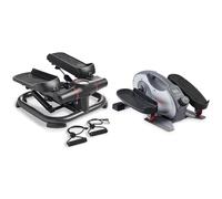 Sunny Health & Fitness 2-in-1 Premium Power Stepper with Resistance Bands + Smart Portable Fully Assembled Magnetic Under Desk Elliptical Peddler