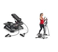 Sunny Health & Fitness 2-in-1 Premium Power Stepper with Resistance Bands + Stepping Elliptical Machine, w/Ultra- Quiet Magnetic, Low Impact, Cardio Equipment
