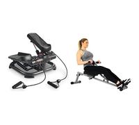 Sunny Health & Fitness 2-in-1 Premium Power Stepper with Resistance Bands + Sunny Health & Fitness 12 Adjustable Resistance Rowing Machine Rower w/Digital Monitor