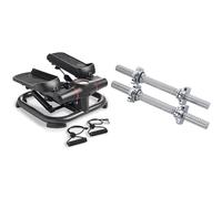 Sunny Health & Fitness 2-in-1 Premium Power Stepper with Resistance Bands + Sunny Health & Fitness 35.5 cm (14") Threaded Chrome Dumbbell Bar