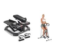 Sunny Health & Fitness 2-in-1 Premium Power Stepper with Resistance Bands + Upright Row-N-Ride Rowing Machine, Horse Riding Machine for Home Gym Use