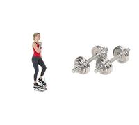 Sunny Health & Fitness Advanced Mini Home Steppers with Resistance Bands - SF-S0978 + Adjustable 15 KG Dumbbell Set w/Carry Case, Space Saver, Secure Quick-Lock, Anti-Slip Steel Handle