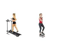 Sunny Health & Fitness Advanced Mini Home Steppers with Resistance Bands - SF-S0978 + Foldable Manual Treadmill, Durable Non-Electric Incline Exercise