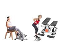 Sunny Health & Fitness Advanced Mini Home Steppers with Resistance Bands - SF-S0978 + Magnetic Under Desk Mini Exercise Cycle Bike, with Digital Monitor and Carrying Handle