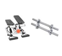 Sunny Health & Fitness Advanced Mini Home Steppers with Resistance Bands - SF-S0978 + Sunny Health & Fitness 35.5 cm (14") Threaded Chrome Dumbbell Bar