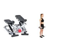 Sunny Health & Fitness Advanced Twist Stepper Machine with Resistance Bands - SF-S0979 + Adjustable 15 KG Dumbbell Set w/Carry Case, Space Saver, Secure Quick-Lock, Anti-Slip Steel Handle