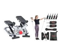 Sunny Health & Fitness Advanced Twist Stepper Machine with Resistance Bands - SF-S0979 + Premium Resistance Band Set With Door Anchors, Wrist Straps, Handles & Stretch Band