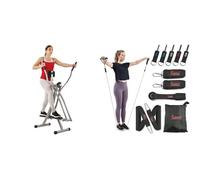 Sunny Health & Fitness Elliptical Cross Trainer w/LCD Monitor, Air Walker Exercise Machines + Premium esistance Band Set With Door Anchors, Wrist Straps, Handles & Carry Bag