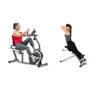 Sunny Health & Fitness Exercise Bikes, Magnetic Recumbent Bike + 45 Degree Hyperextension Roman Chair, Steel, Grey, One Size SF-BH6629