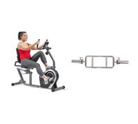 Sunny Health & Fitness Exercise Bikes, Magnetic Recumbent Bike + 86 cm Olympic Triceps Bar with Ring Collars, Olympic Weight for Weightlifting and Bodybuilding