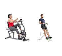 Sunny Health & Fitness Exercise Bikes, Magnetic Recumbent Bike + Row-N-Ride Squat Assist Trainer for Glutes & Full Body Cardio Workout with Adjustable Resistance