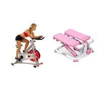 Sunny Health & Fitness Exercise Stepping Machine, Portable Mini Stair Stepper for Home or Office Workouts + Indoor Studio Cycle Pro Exercise Bike with 18 KG Flywheel and Chain Drive