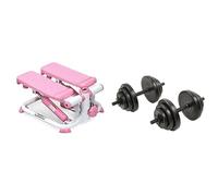 Sunny Health & Fitness Exercise Stepping Machine, Portable Mini Stair Stepper for Home or Office Workouts + Exercise Vinyl 18 KG Dumbbell Set Hand Weights for Strength Training - NO.087
