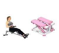 Sunny Health & Fitness Exercise Stepping Machine, Portable Mini Stair Stepper for Home or Office Workouts + Sunny Health & Fitness 12 Adjustable Resistance Rowing Machine Rower w/Digital Monitor