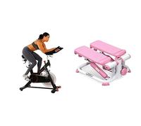 Sunny Health & Fitness Exercise Stepping Machine, Portable Mini Stair Stepper for Home or Office Workouts + Indoor Cycling Wheel with Magnetic Belt Drive,136kg Max Weight
