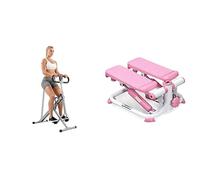 Sunny Health & Fitness Exercise Stepping Machine, Portable Mini Stair Stepper for Home or Office Workouts + Upright Row-N-Ride Rowing Machine, Horse Riding Machine for Home Gym Use