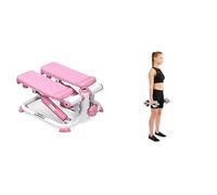 Sunny Health & Fitness Exercise Stepping Machine, Portable Mini Stair Stepper for Home or Office Workouts + Adjustable 15 KG Dumbbell Set w/Carry Case