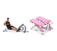 Sunny Health & Fitness Exercise Stepping Machine, Portable Mini Stair Stepper for Home or Office Workouts + Magnetic Rowing Machine, with LCD Monitor and Extra Long Slide Rail, 8 Level Resistance