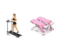 Sunny Health & Fitness Exercise Stepping Machine, Portable Mini Stair Stepper for Home or Office Workouts + Foldable Manual Treadmill, Durable Non-Electric Incline Exercise