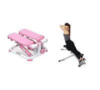 Sunny Health & Fitness Exercise Stepping Machine, Portable Mini Stair Stepper for Home or Office Workouts + Sunny Health and Fitness 45 Degree Hyperextension Roman Chair, Steel, Grey, One Size