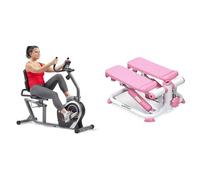 Sunny Health & Fitness Exercise Stepping Machine, Portable Mini Stair Stepper for Home or Office Workouts + Magnetic Recumbent Bike, Stationary with LCD Monitor and Pulse Monitor, Cardio home Workout