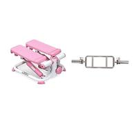 Sunny Health & Fitness Exercise Stepping Machine, Portable Mini Stair Stepper for Home or Office Workouts + Olympic Triceps Bar with Ring Collars, Olympic Weight for Weightlifting and Bodybuilding