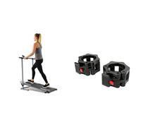Sunny Health & Fitness Foldable Manual Treadmill, Compact Cardio Fitness + Locking Collar Clamps with Quick Release for Olympic Barbells for Pro Training