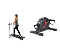 Sunny Health & Fitness Foldable Manual Treadmill, Compact Cardio Fitness + Under Desk Dual Function Smart Mini Arm & Leg Pedal Exerciser Cycle Bikes