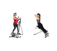 Sunny Health & Fitness Legacy Stepping Elliptical Machine, Total Body Cross Trainer + 45 Degree Hyperextension Roman Chair, Steel, Grey, One Size SF-BH6629