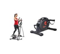 Sunny Health & Fitness Legacy Stepping Elliptical Machine, Total Body Cross Trainer + Under Desk Dual Function Smart Mini Arm & Leg Pedal Exerciser Cycle Bikes with SunnyFit App