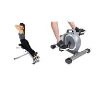 Sunny Health & Fitness Magnetic Under Desk Mini Exercise Cycle Bike, Dual Function Pedal Exerciser + 45 Degree Hyperextension Roman Chair, Steel, Grey, One Size SF-BH6629