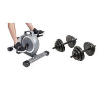 Sunny Health & Fitness Magnetic Under Desk Mini Exercise Cycle Bike, Dual Function Pedal Exerciser SF-B020026 and Exercise Vinyl 40 Lb Dumbbell Set, NO.087