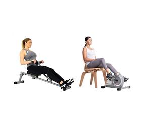 Sunny Health & Fitness Magnetic Under Desk Mini Exercise Cycle Bike, Dual Function Pedal Exerciser SF-B020026 and Rowing Machine Rower w/ Digital Monitor