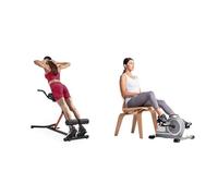 Sunny Health & Fitness Magnetic Under Desk Mini Exercise Cycle Bike, Dual Function Pedal Exerciser + Unisex's Station-SF-BH620062 Hyperextension Roman Chair with Dip Station, Black, One Size