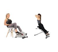 Sunny Health & Fitness Magnetic Under Desk Pedal Exerciser, Dual Function Mini Exercise Cycle Bike + 45 Degree Hyperextension Roman Chair, Steel, Grey, One Size SF-BH6629