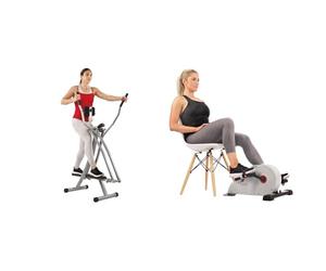 Sunny Health & Fitness Magnetic Under Desk Pedal Exerciser, Dual Function Mini Exercise Cycle Bike + Elliptical Cross Trainer w/ LCD Monitor, Air Walker Exercise Machines For Home Gym Workouts