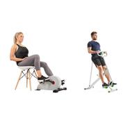 Sunny Health & Fitness Magnetic Under Desk Pedal Exerciser, Dual Function Mini Exercise Cycle Bike + Row-N-Ride Squat Assist Trainer for Glutes & Full Body Cardio Workout with Adjustable Resistance