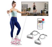 Sunny Health & Fitness Mini Stepper for Home, Exercise Step, Smart Stepper Machine with Resistance Bands Full-Body Workout Equipment, Home Gym Cardio Equipment, Free SunnyFit App Connection, Pink