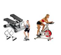 Sunny Health & Fitness Mini Stepper Machine, Stair Stepper Exercise Equipment with Resistance Bands for Home Workout + Indoor Studio Cycle Pro Exercise Bike with 18 KG Flywheel and Chain Drive