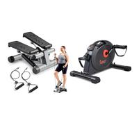 Sunny Health & Fitness Mini Stepper Machine with Resistance Bands, Air Climber Stepping Fitness Machine for Home Workout + Under Desk Dual Function Smart Mini Exerciser Cycle Bikes with SunnyFit App