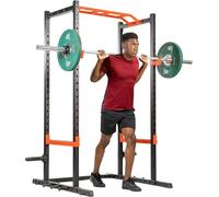 Sunny Health & Fitness Power Zone Strength Rack Power Cage - Squat Rack with Adjustable Pull Up Bar for Home Gym, 455 KG Weight Capacity, Spotter Bar, Angled Pull-Up Bar, J-Hooks, Resistance Band Pins