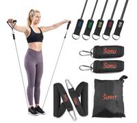 Sunny Health & Fitness Premium Resistance Band Set for Strength Training | Complete Home Gym Set, Full-Body Workout, 10-50LB Stackable to 150LB, Progressive, Stretching, Carry Bag for Travel