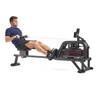 Sunny Health & Fitness Premium Smart Water Rower w/Intensive Dynamic Real-Time Resistance, Flip-able Rowing Machine for Home Gym Training, 135 KG Capacity, Free SunnyFit App & Bluetooth Connection
