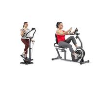 Sunny Health & Fitness Smart 2-in-1 Power Stepper with Resistant Bands & Handlebar + Magnetic Recumbent Bike, Stationary with LCD Monitor and Pulse Monitor, Cardio home Workout