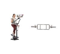 Sunny Health & Fitness Smart 2-in-1 Power Stepper with Resistant Bands & Handlebar + Olympic Triceps Bar with Ring Collars, Olympic Weight for Weightlifting and Bodybuilding