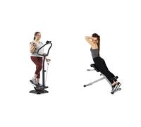 Sunny Health & Fitness Smart 2-in-1 Power Stepper with Resistant Bands & Handlebar + Sunny Health and Fitness 45 Degree Hyperextension Roman Chair, Steel, Grey, One Size