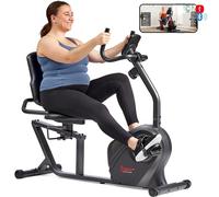 Sunny Health & Fitness Smart Heavy-Duty Recumbent Bike w/Wide Cushioned Seat & Back, Indoor Cycling Machine for Adult/Seniors Home Exercise, Free SunnyFit App Connect, Optional Workout Training Bands